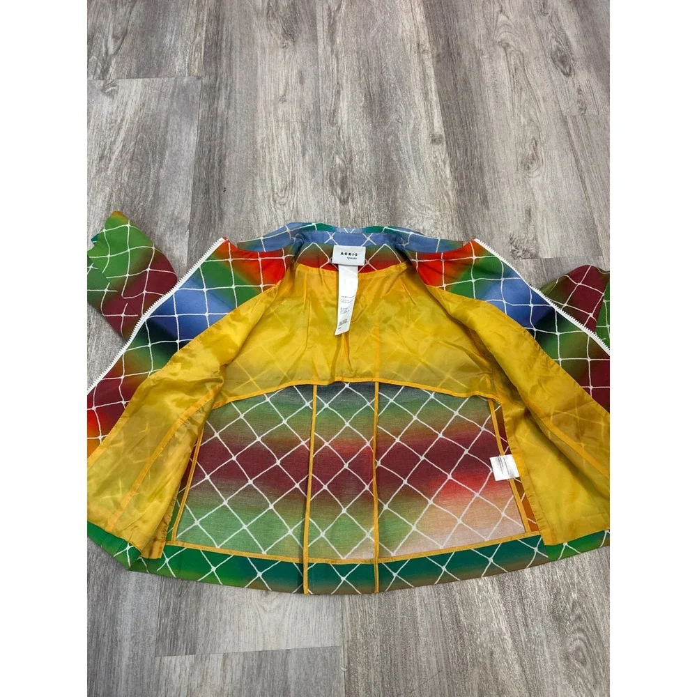 Akris Punto Rainbow Grid Ombre Full Zip Cotton Jacket Multi Color Size 6‎